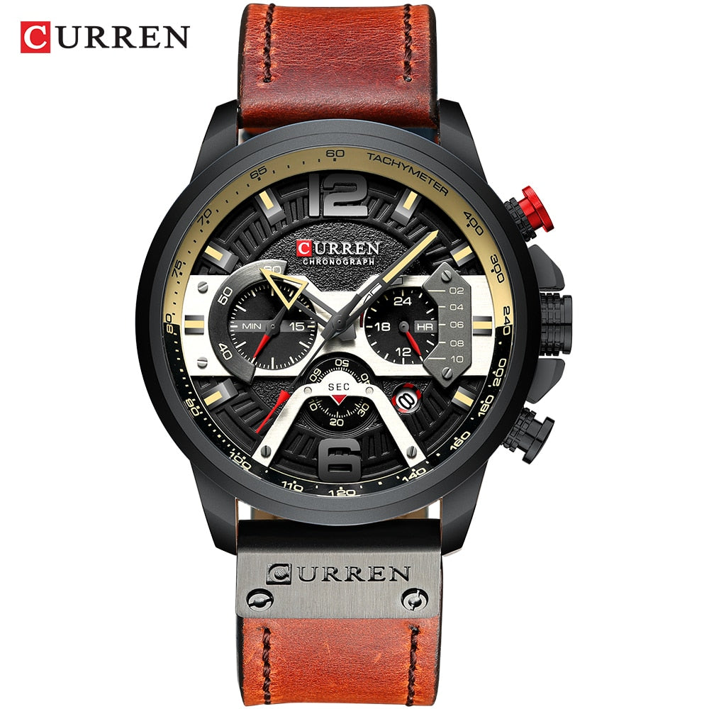 CURREN Casual Sport Watches for Men Top Brand Luxury Military Leather Wrist Watch Man Clock Fashion Chronograph Wristwatch wrist watches DailyAlertDeals black black watch USA 