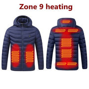 2021 NWE Men Winter Warm USB Heating Jackets Smart Thermostat Pure Color Hooded Heated Clothing Waterproof  Warm Jackets 0 DailyAlertDeals 9 Areas Heated Blue M China