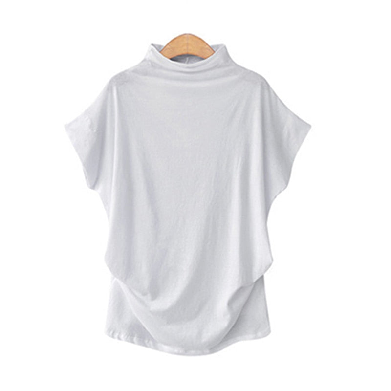 Jocoo Jolee Women Casual Turtleneck Short Batwing Sleeve Blouse Female Cotton Solid Oversized Tops Ladies Shirt 2020 Clothing  DailyAlertDeals White S 