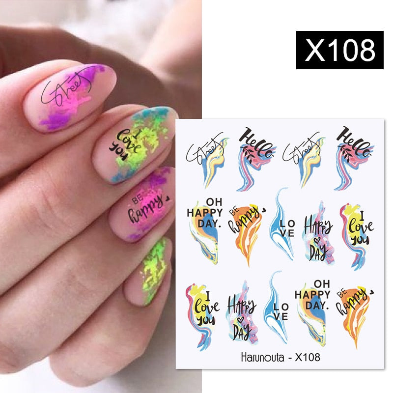 Harunouta Cool Geometrics Pattern Water Decals Stickers Flower Leaves Slider For Nails Spring Summer Nail Art Decoration DIY 0 DailyAlertDeals X108  