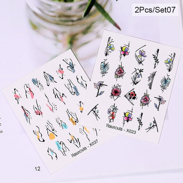 Harunouta Blue Ink Blooming Flowers Nail Water Decals Concise Floral Leaves Slider For Nails Geometric Waves DIY Manicures Tips Nail Stickers DailyAlertDeals 50459-7  