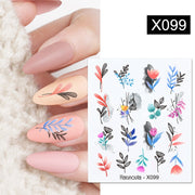 Harunouta French Line Pattern 3D Nail Art Stickers Fluorescence Color Flower Marble Leaf Decals On Nails  Ink Transfer Slider 0 DailyAlertDeals X099  