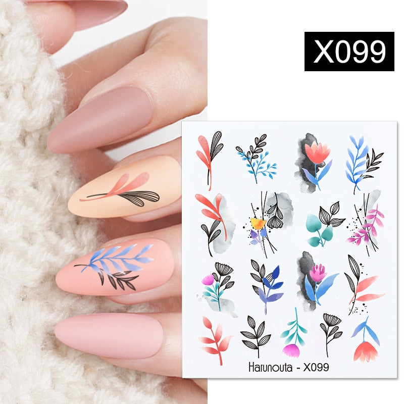 Harunouta 1pcs Nail Sticker Flower Water Transfer White Rose Necklace Lace Jewelry Nail Water Decal Black Wraps Tips Nail Stickers DailyAlertDeals X099  