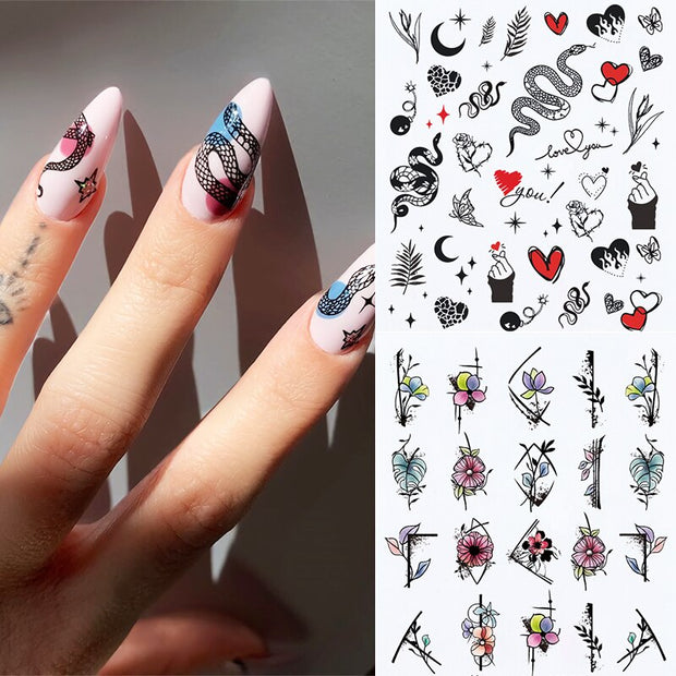 Harunouta Abstract Lady Face Water Decals Fruit Flower Summer Leopard Alphabet Leaves Nail Stickers Water Black Leaf Sliders Nail Stickers DailyAlertDeals 32  