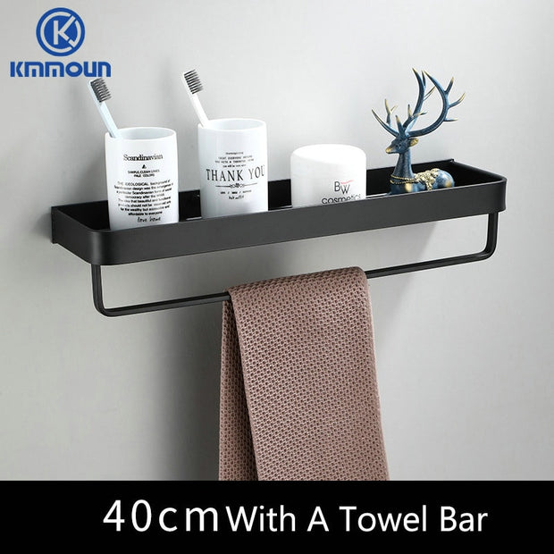 Black / White Bathroom Shelf Shampoo Holder Kitchen Storage Rack Bathroom Hardware Space Aluminum Shower Room Accessory 0 DailyAlertDeals 40cm towel bar black China 