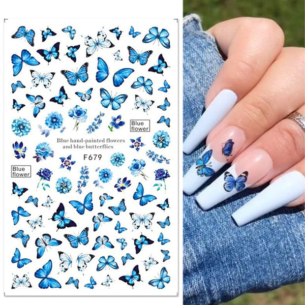 Nail Blue Butterfly Stickers Flowers Leaves Self Adhesive Decals 3D Transfer Sliders Wraps Manicure Foils DIY Decorations Tips 0 DailyAlertDeals 02  