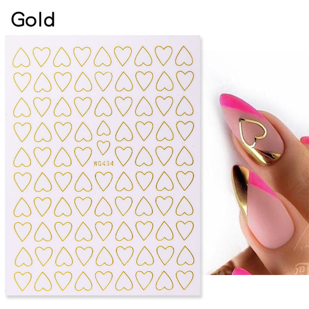 The New Heart Love Design Gold Sliver 3D Nail Art Sticker English Letter French Striping Lines Trasnfer Sliders Valentine Decor Nail Stickers DailyAlertDeals 27  