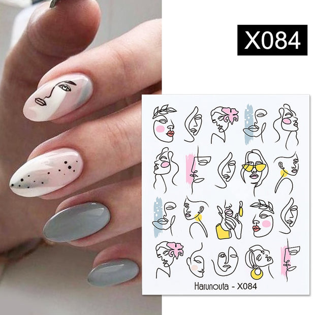 Harunouta Cool Geometrics Pattern Water Decals Stickers Flower Leaves Slider For Nails Spring Summer Nail Art Decoration DIY Nail Stickers DailyAlertDeals   