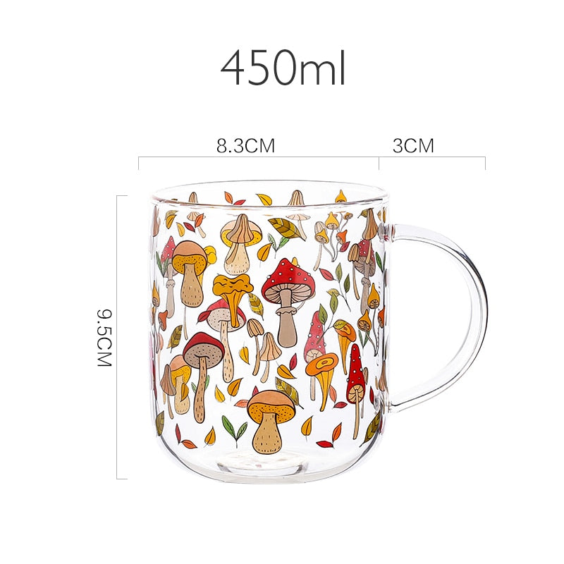 JINYOUJIA Heat-Resistant With Handle Glass Mug Breakfast Milk Cup Cute Office Home Coffee Mugs Lemon Mushroom Pumpkin Pattern 0 DailyAlertDeals MUSHROOM 450ml China 401-500ml