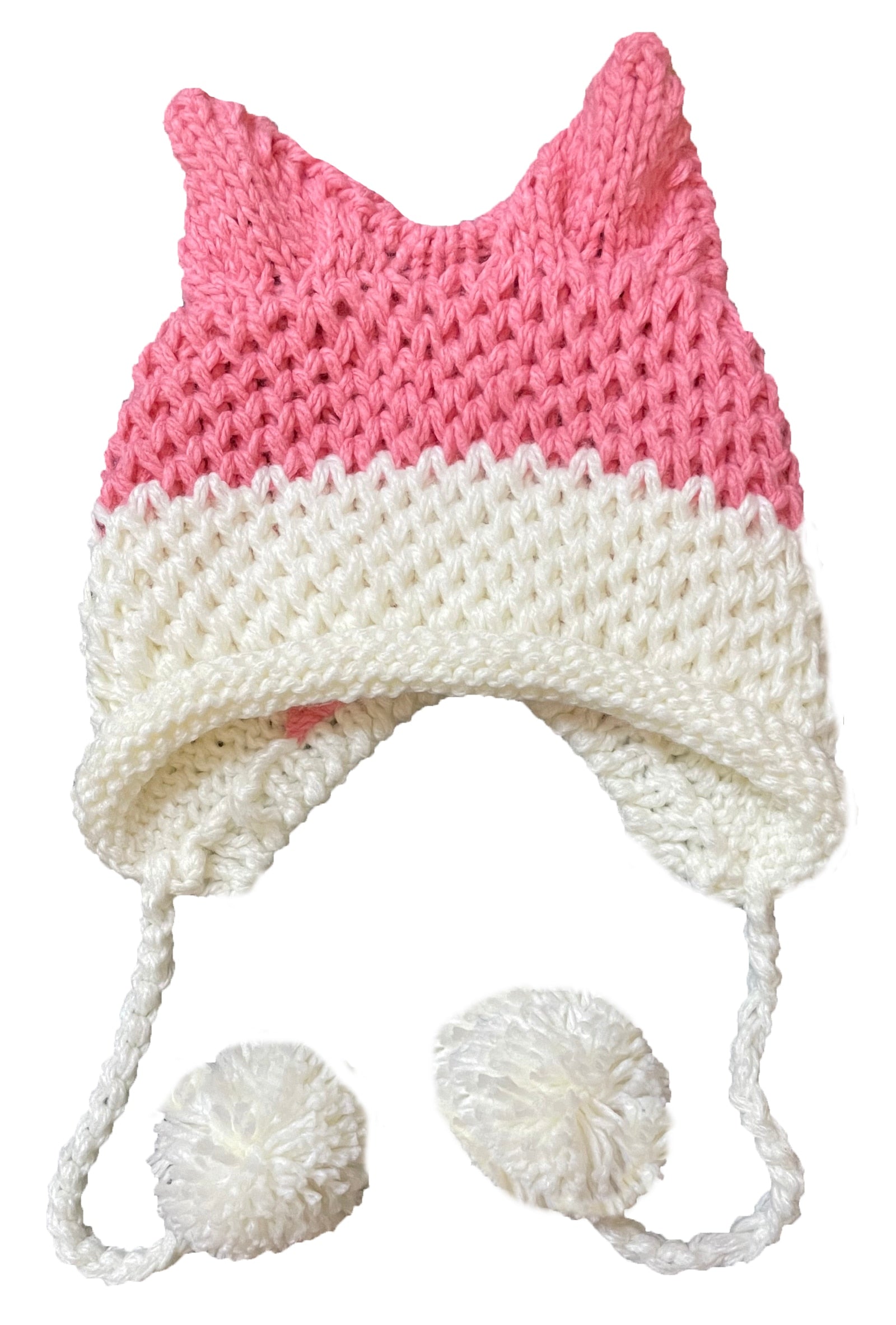 BomHCS Cute Fox Ears Beanie Winter Warm 100% Handmade Knit Hat 0 DailyAlertDeals Pink White  