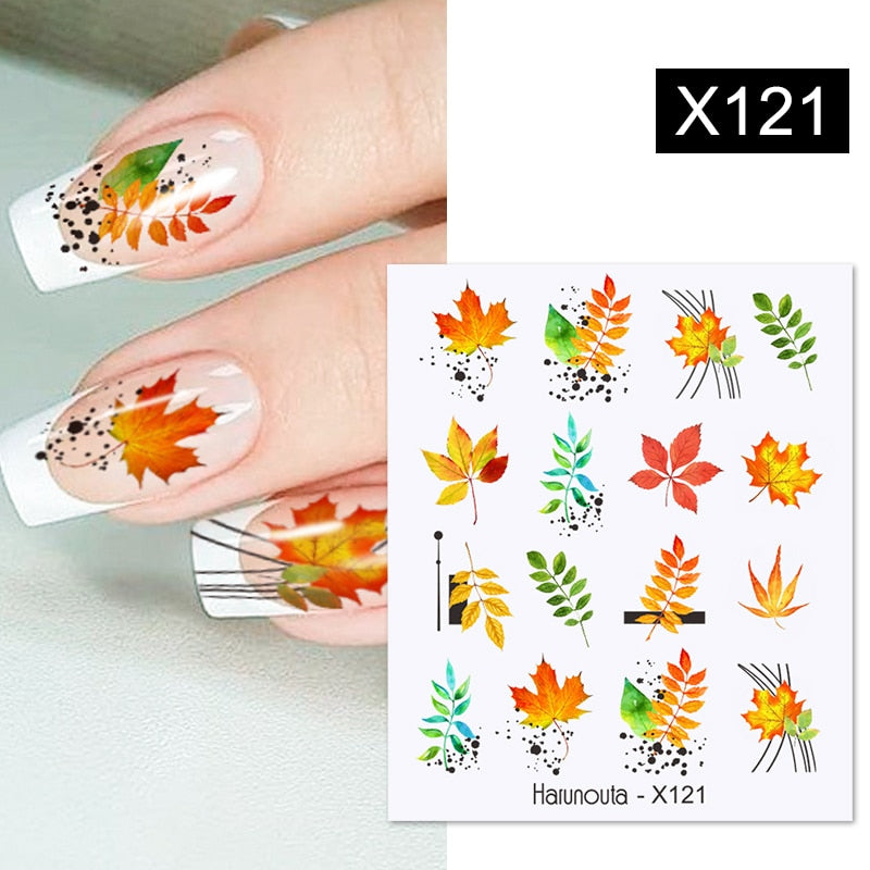 Harunouta Autumn Flowers Leaves Line Patter Nails Sticker Nail Art Decorations Decals Water Transfer Slider Foil Manicures Wraps 0 DailyAlertDeals X121  