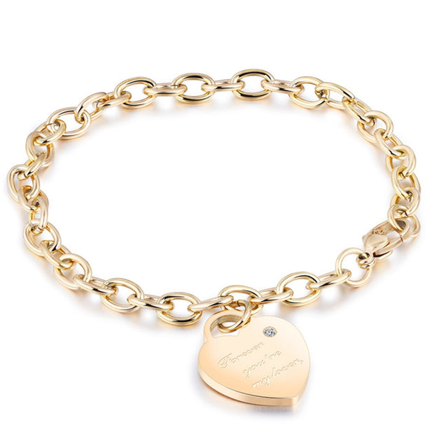 Stainless Steel Love Heart Bracelets For Women Party Gift Fashion Joyas de Chain Charm Bracelets Jewelry Wholesale Text Engraved 0 DailyAlertDeals BR1003-G China 18cm