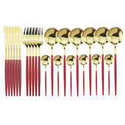 24pcs Black Western Dinnerware Set Stainless Steel Cutlery Set Fork Knife Spoon Tableware Set Flatware Set Silverware Set  DailyAlertDeals China 24pcs Red Gold 