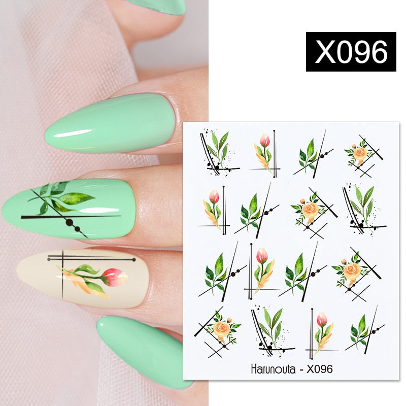 Harunouta  1Pc Spring Water Nail Decal And Sticker Flower Leaf Tree Green Simple Summer Slider For Manicuring Nail Art Watermark 0 DailyAlertDeals X096  