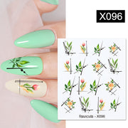 Harunouta  1Pc Spring Water Nail Decal And Sticker Flower Leaf Tree Green Simple Summer Slider For Manicuring Nail Art Watermark 0 DailyAlertDeals X096  