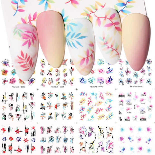 12 Designs Nail Stickers Set Mixed Floral Geometric Nail Art Water Transfer Decals Sliders Flower Leaves Manicures Decoration 0 DailyAlertDeals   