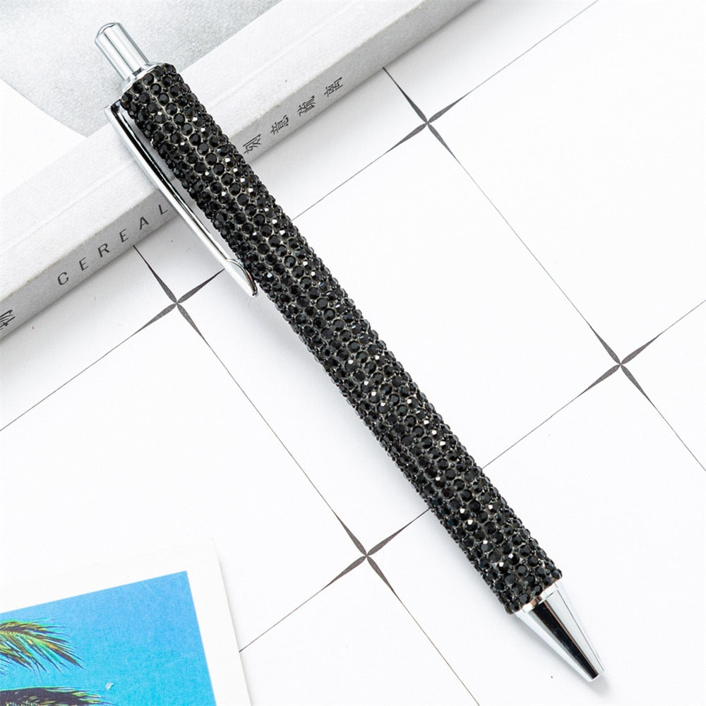 Press Ballpoint Pen Luxury Rhinestone Cute Wedding Rose Gold Metal Stationery School Office Supplies High Quality Pens Wholesale 0 DailyAlertDeals Black  