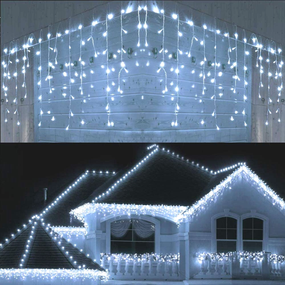 Christmas Decorations For Home Outdoor LED Curtain Icicle String Light Street Garland On The House Winter 220V 5m Droop 0.6-0.8m RGB LED String DailyAlertDeals White 3.5m 96 leds EU plug  Steady on