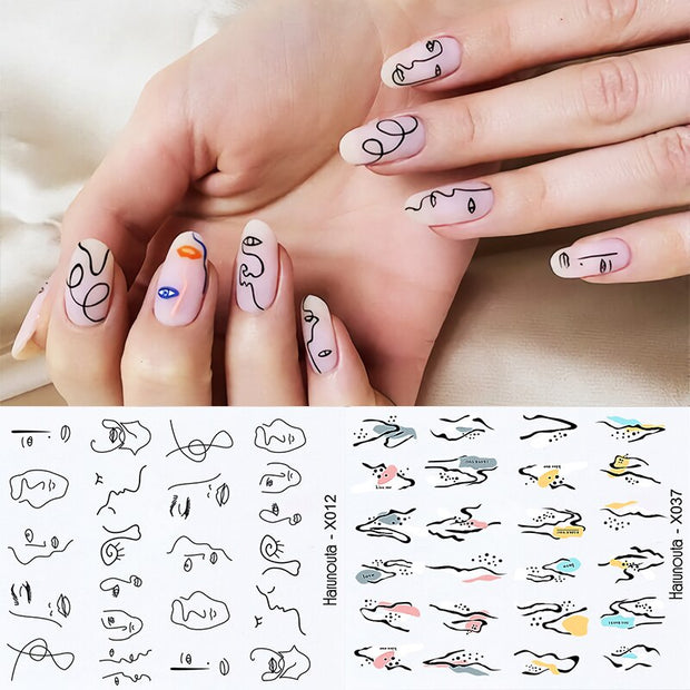 Harunouta Abstract Lady Face Water Decals Fruit Flower Summer Leopard Alphabet Leaves Nail Stickers Water Black Leaf Sliders Nail Stickers DailyAlertDeals 28  