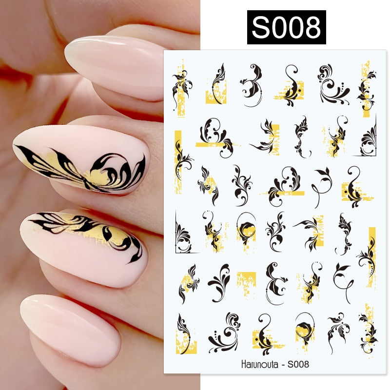 Harunouta Valentine's Day 3D Nail Stickers Heart Flower Leaves Line Sliders French Tip Nail Art Transfer Decals 3D Decoration 0 DailyAlertDeals S008  