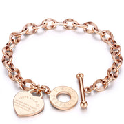 Stainless Steel Love Heart Bracelets For Women Party Gift Fashion Joyas de Chain Charm Bracelets Jewelry Wholesale Text Engraved 0 DailyAlertDeals rose China 18cm