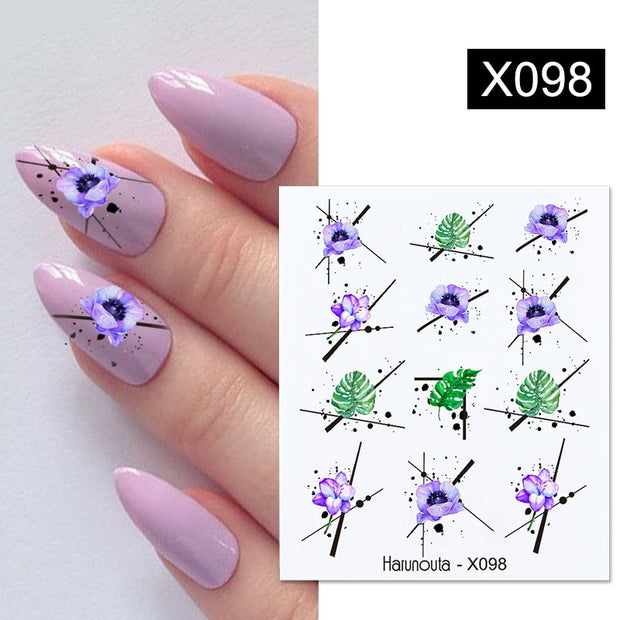 Harunouta Geometric Color Block Line Leaf Flower Water Decal Sticker Spring Simple DIY Slider For Manicuring Nail Art Watermarks 0 DailyAlertDeals X098  