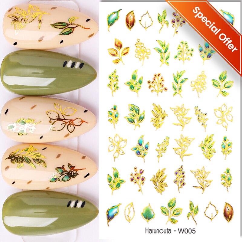 Harunouta Valentine's Day 3D Nail Stickers Heart Flower Leaves Line Sliders French Tip Nail Art Transfer Decals 3D Decoration Nail Stickers DailyAlertDeals W005  