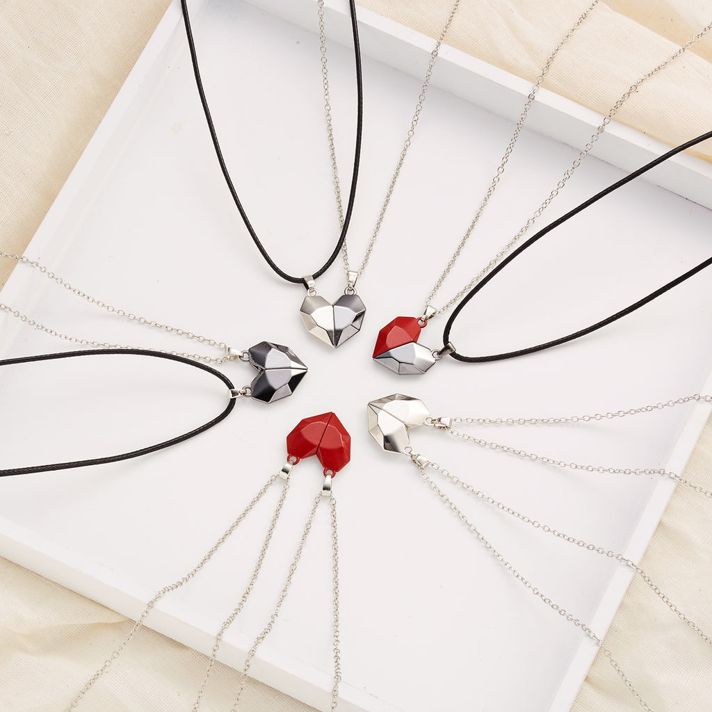 2Pcs/Lot Magnetic Couple Necklace Friendship Heart Pendant Distance Faceted Charm Necklace Women Valentine&#39;s Day Gift 2021 0 DailyAlertDeals   