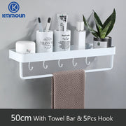 Black / White Bathroom Shelf Shampoo Holder Kitchen Storage Rack Bathroom Hardware Space Aluminum Shower Room Accessory 0 DailyAlertDeals 50cm bar 5hook white China 
