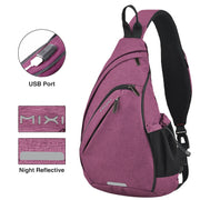 Mixi Men One Shoulder Backpack Women Sling Bag Crossbody USB Boys Cycling Sports Travel Versatile Fashion Bag Student School 0 DailyAlertDeals Purple China 17 Inches