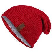 New Unisex Letter Beanie Hat Leisure Add Fur Lined Winter Hats For Men Women Keep Warm Knitted Hat Fashion Solid Ski Bonnet Cap Beanie hat unisex DailyAlertDeals Wine Red 54cm-62cm 