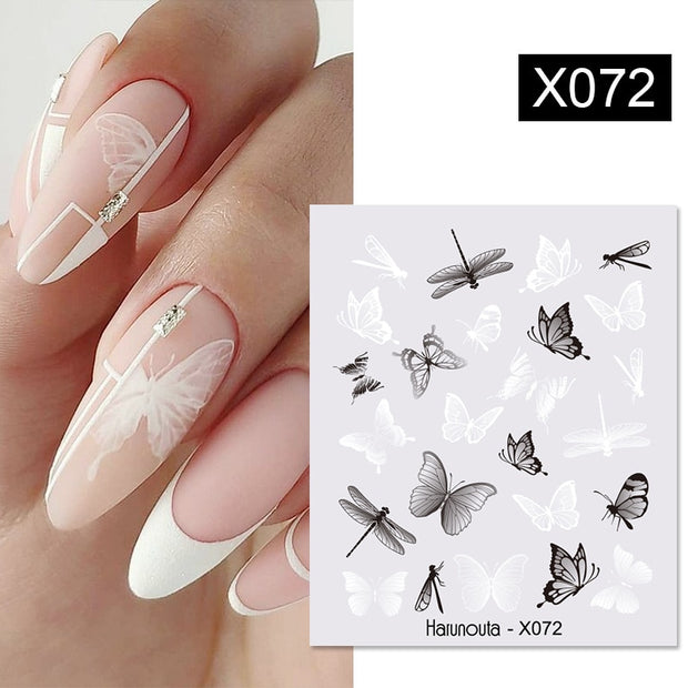 Harunouta Black Ink Blooming Marble Pattern Water Decals Stickers Black Line Flower Leaves Face Slider For Summer Nail Art Decor Decal stickers for nails DailyAlertDeals X072  