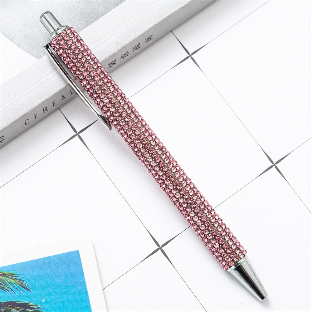 Press Ballpoint Pen Luxury Rhinestone Cute Wedding Rose Gold Metal Stationery School Office Supplies High Quality Pens Wholesale 0 DailyAlertDeals Pink  