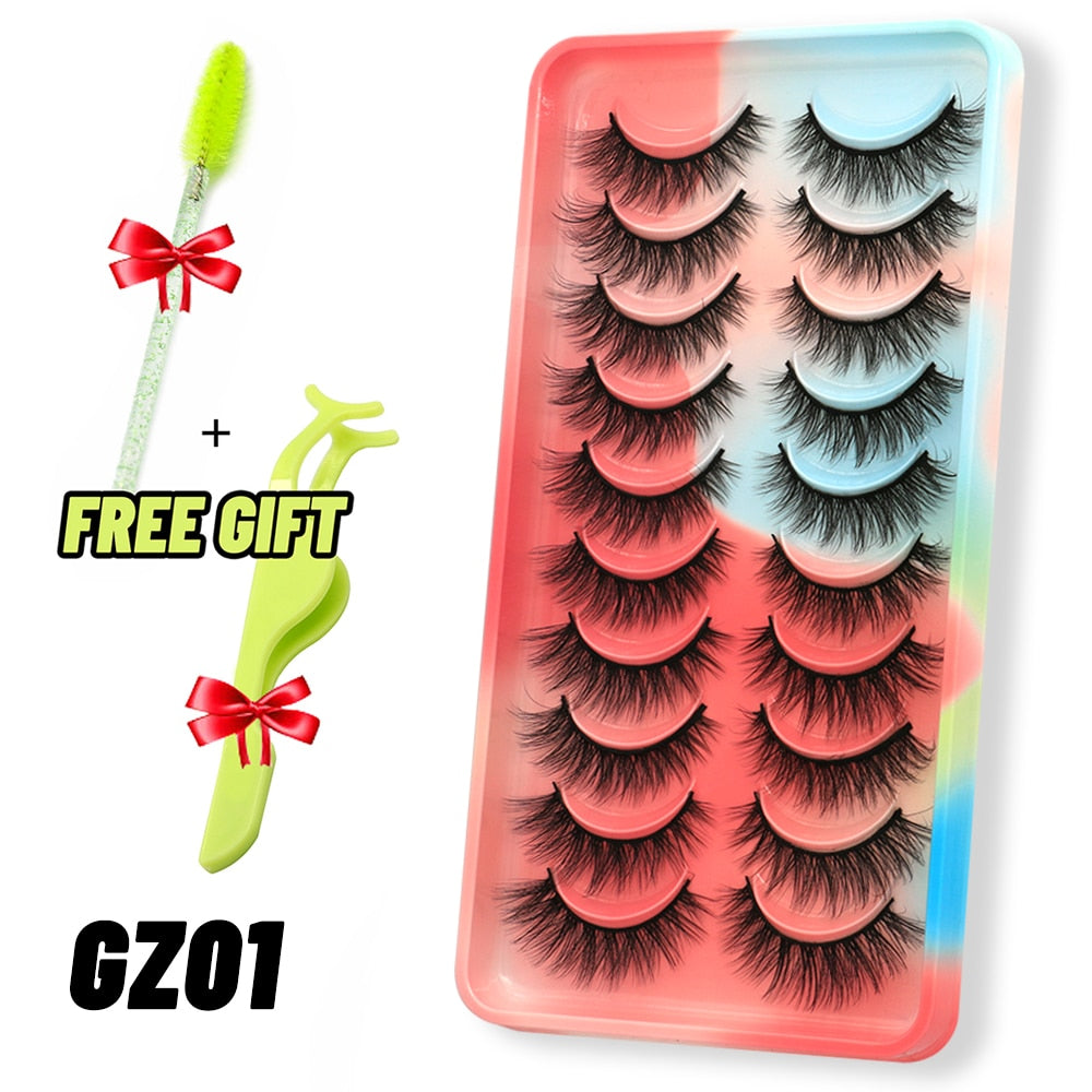 GROINNEYA Eyelashes 3D Mink Lashes Fluffy Soft Wispy Natural Cross Eyelash Extension Reusable Lashes Mink False Eyelashes Makeup 0 DailyAlertDeals 10pairs-GZ01 France 