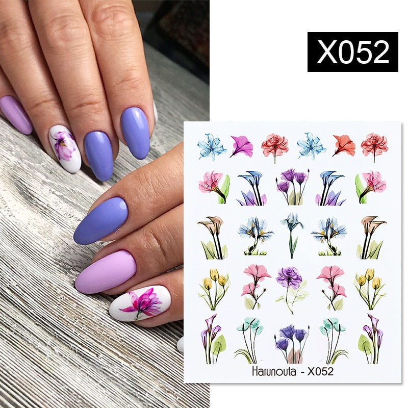 Harunouta Purple Blue Flowers Ink Blooming Nail Water Decals Geometry Line Ripple French Nail Stickers Manicuring Foils Wraps Nail Stickers DailyAlertDeals X052  