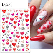 Harunouta Valentine's Day 3D Nail Stickers Heart Flower Leaves Line Sliders French Tip Nail Art Transfer Decals 3D Decoration Nail Stickers DailyAlertDeals B028  