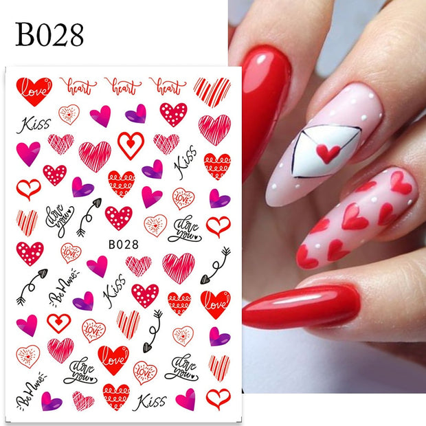 Harunouta Valentine's Day 3D Nail Stickers Heart Flower Leaves Line Sliders French Tip Nail Art Transfer Decals 3D Decoration 0 DailyAlertDeals B028  
