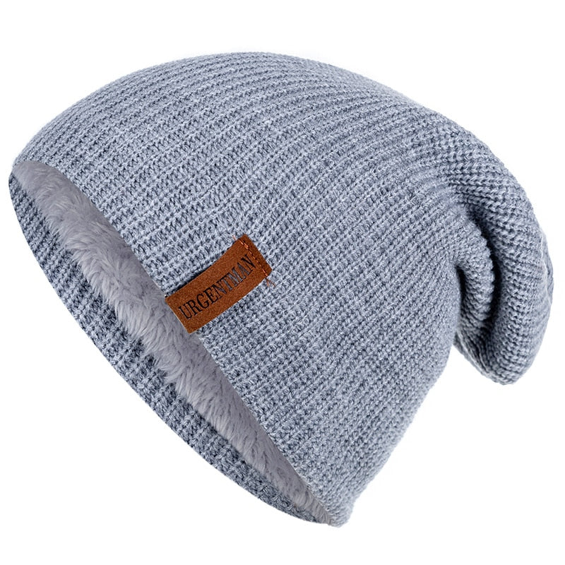 New Unisex Letter Beanie Hat Leisure Add Fur Lined Winter Hats For Men Women Keep Warm Knitted Hat Fashion Solid Ski Bonnet Cap Beanie hat unisex DailyAlertDeals Light Gray 54cm-62cm 