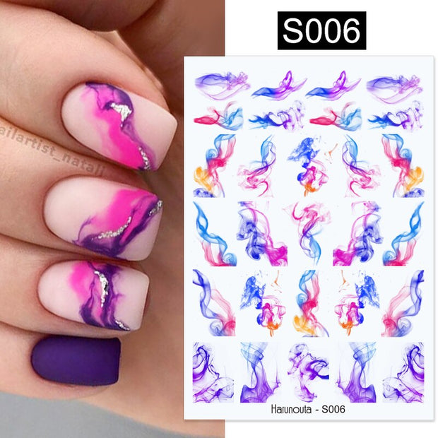 Harunouta Marble Blooming 3D Nail Sticker Decals Flower Leaves Transfer Water Sliders Abstract Geometric Lines Nail Watermark Nail Stickers DailyAlertDeals S006  