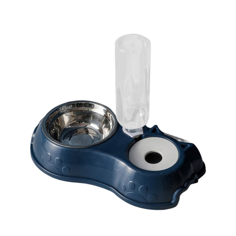 500ML Dog Bowl Cat Feeder Bowl With Dog Water Bottle Automatic Drinking Pet Bowl Cat Food Bowl Pet Stainless Steel Double 3 Bowl 500ML Dog Bowl Cat Feeder Bowl DailyAlertDeals 2 in 1 Navy blue United States 