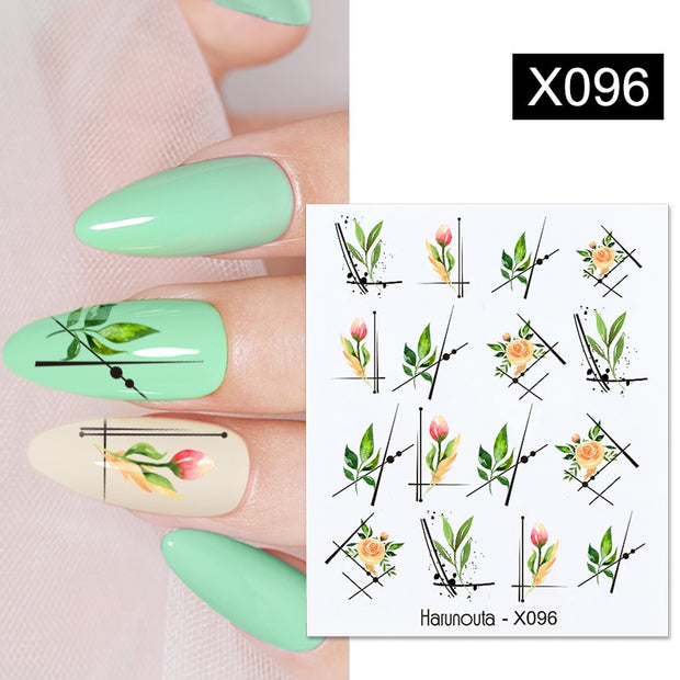 Harunouta Geometric Color Block Line Leaf Flower Water Decal Sticker Spring Simple DIY Slider For Manicuring Nail Art Watermarks 0 DailyAlertDeals X096  
