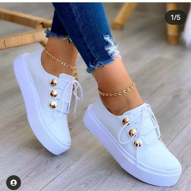White Shoes Women 2022 Fashion Round Toe Platform Shoes Size 43 Casual Shoes Women Lace Up Flats Women Loafers Zapatos Mujer 0 DailyAlertDeals White 36 