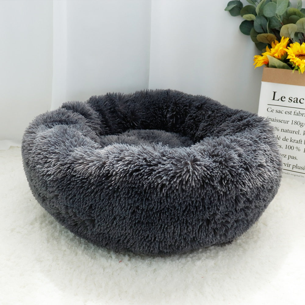 Pet Dog Bed Warm Fleece Round Dog Kennel House Beds & Sofas for pets DailyAlertDeals Dark Gray Diameter 40cm China