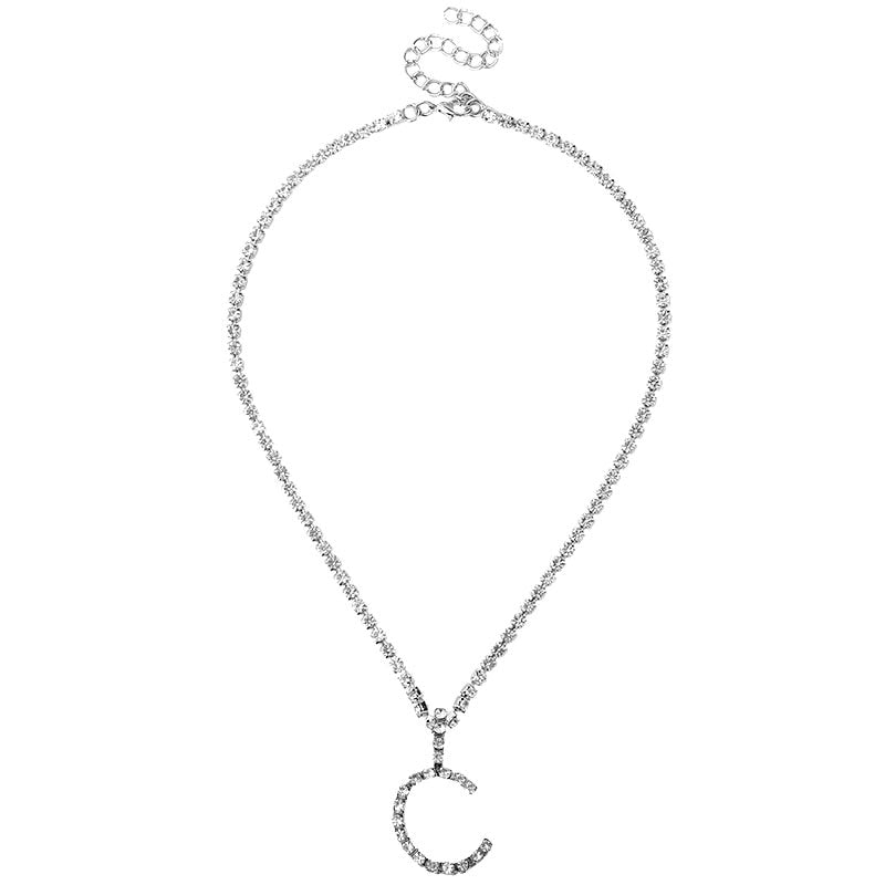 Caraquet Ice out A-Z Letter Initial Pendant Necklace Silver Color Tennis Chain Choker Necklace Female Fashion Statement Jewelry 0 DailyAlertDeals A036003C  