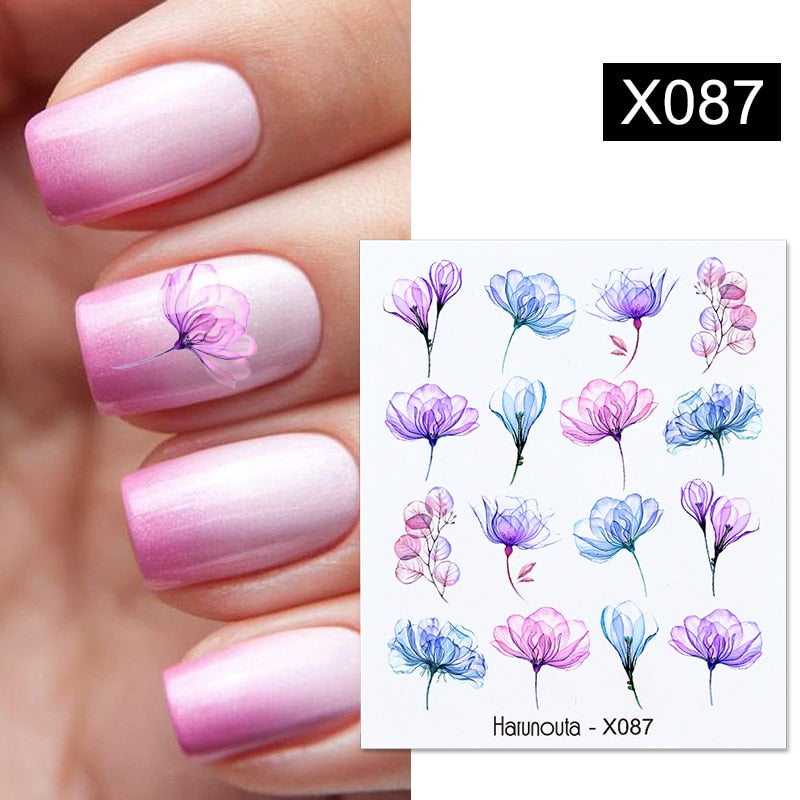 Harunouta Black Ink Blooming Marble Pattern Water Decals Stickers Black Line Flower Leaves Face Slider For Summer Nail Art Decor Decal stickers for nails DailyAlertDeals X087  