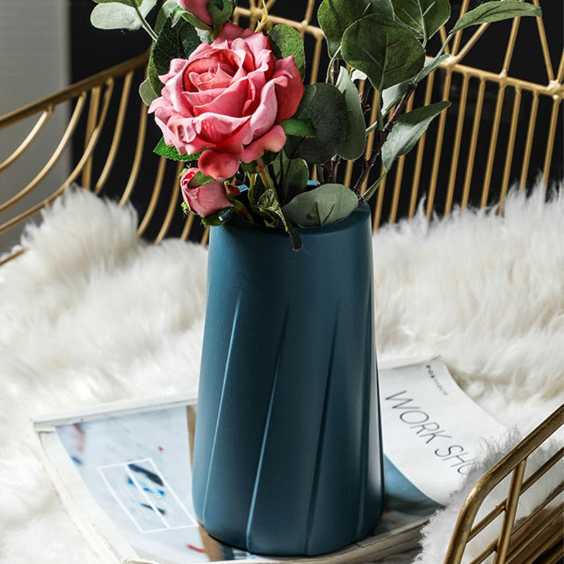 Morandi Plastic Vase Living Room Decoration Ornaments Modern Origami Plastic Vases for Flower Arrangements Home Decoration Plastic Vases Flower Pots DailyAlertDeals   
