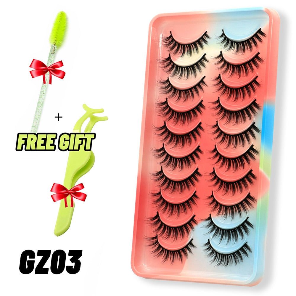 GROINNEYA Eyelashes 3D Mink Lashes Fluffy Soft Wispy Natural Cross Eyelash Extension Reusable Lashes Mink False Eyelashes Makeup 0 DailyAlertDeals 10pairs-GZ03 France 