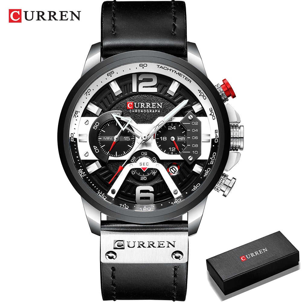 CURREN Casual Sport Watches for Men Top Brand Luxury Military Leather Wrist Watch Man Clock Fashion Chronograph Wristwatch wrist watches DailyAlertDeals silver black box USA 