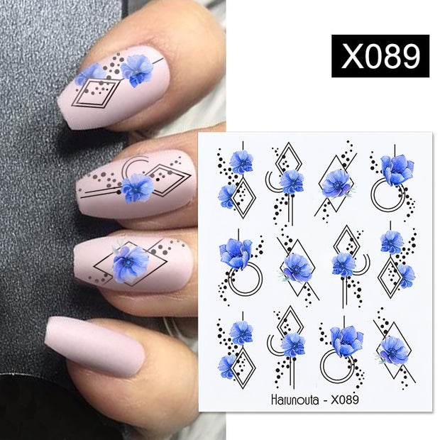 Harunouta Black Ink Blooming Marble Pattern Water Decals Stickers Black Line Flower Leaves Face Slider For Summer Nail Art Decor Decal stickers for nails DailyAlertDeals X089  