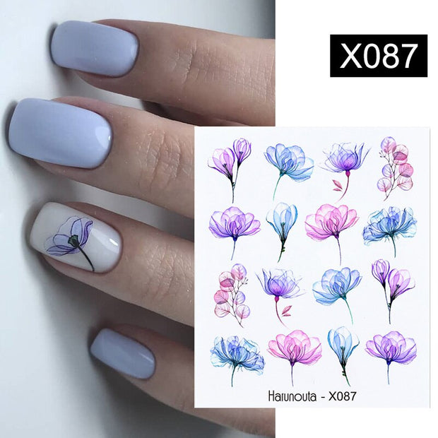 Harunouta Butterfly Flower Design Leaves Nail Water Decals Color Wave Geometric Line Charms Sliders Decoration Tips For Nail Art 0 DailyAlertDeals X087  
